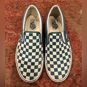 Blue checkered slip on Vans